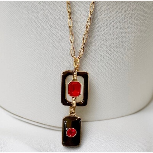 Heidi Daus Black, Gold, and Red Art Deco Pendant. - Picture 2 of 9